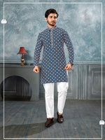 Amazing Blue Color Silk Fabric Kurta Pajama