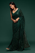 Grand Green Color Georgette Fabric Partywear Saree