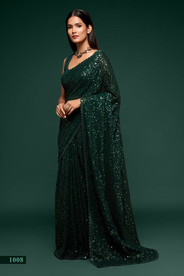 Grand Green Color Georgette Fabric Partywear Saree