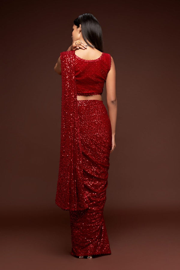 Grand Maroon Color Georgette Fabric Partywear Saree