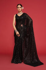 Grand Black Color Georgette Fabric Partywear Saree