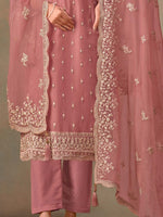 Tasteful Pink Color Organza Fabric Designer Suit