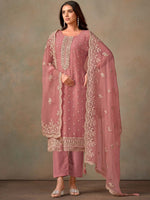 Tasteful Pink Color Organza Fabric Designer Suit