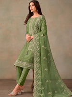 Tasteful Green Color Organza Fabric Designer Suit