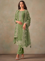 Tasteful Green Color Organza Fabric Designer Suit