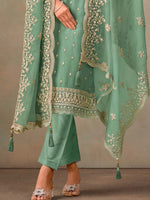 Tasteful Green Color Organza Fabric Designer Suit