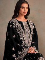 Tasteful Black Color Organza Fabric Designer Suits