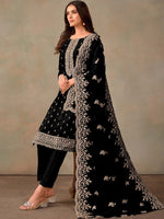 Tasteful Black Color Organza Fabric Designer Suits