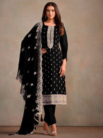 Tasteful Black Color Organza Fabric Designer Suits