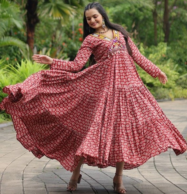 Striking Maroon Color Cotton Fabric Gown