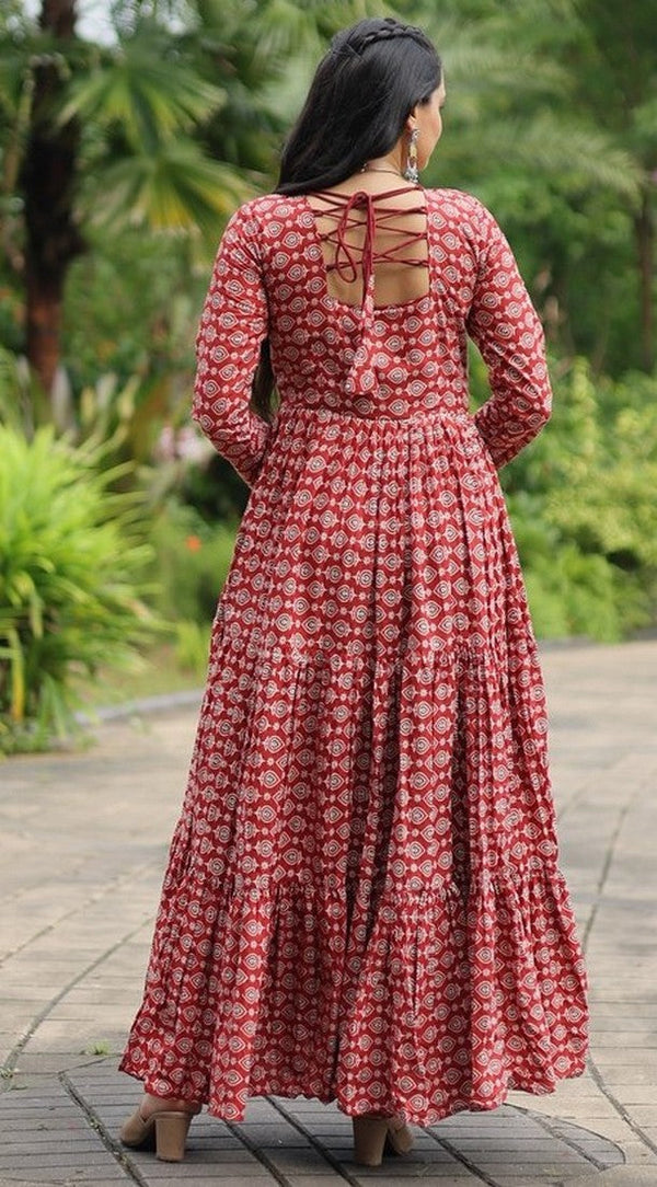 Striking Maroon Color Cotton Fabric Gown