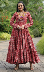 Striking Maroon Color Cotton Fabric Gown