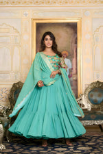 Striking Turquoise Color Georgette Fabric Gown