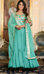 Striking Turquoise Color Georgette Fabric Gown