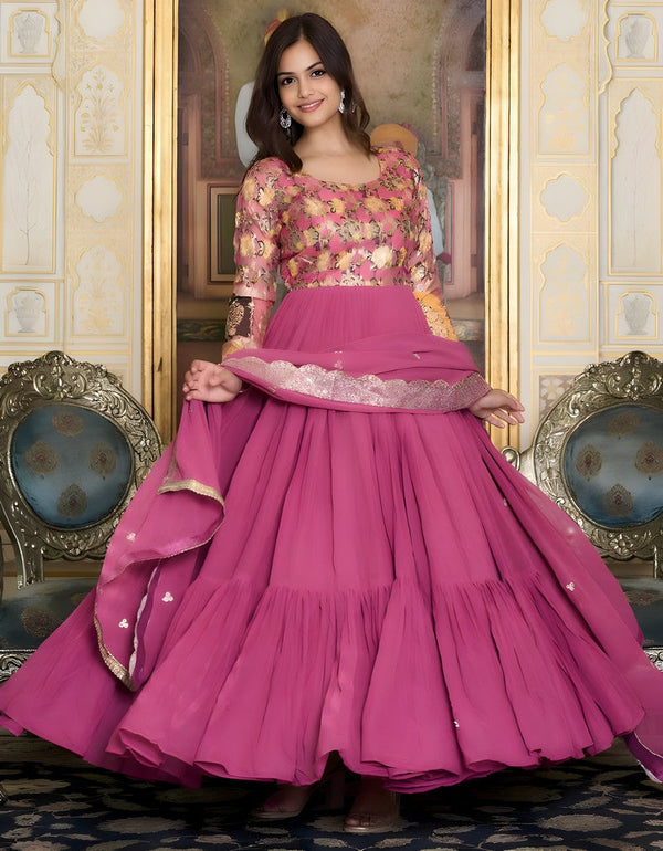 Striking Pink Color Georgette Fabric Gown