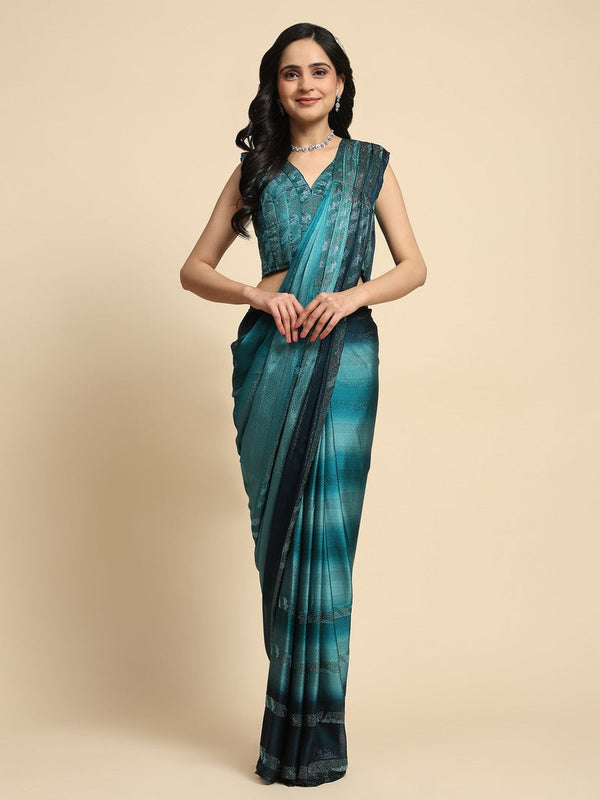 Pretty Turquoise Color Silk Fabric Readymade Saree