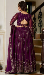 Beautiful Wine  Color Georgette Fabric Party Wear Lehenga