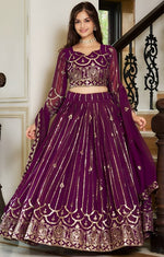 Beautiful Wine  Color Georgette Fabric Party Wear Lehenga