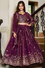 Beautiful Wine  Color Georgette Fabric Party Wear Lehenga