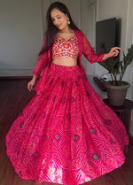 Beautiful Pink Color Bandhej Fabric Party Wear Lehenga