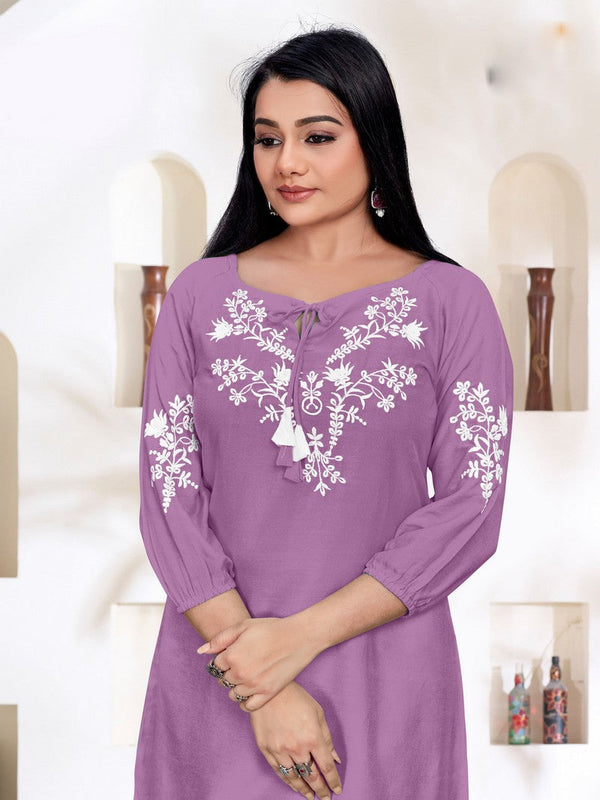 Pretty Purple Color Rayon Fabric Designer Kurti