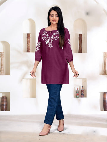 Pretty Wine Color Rayon Fabric Designer Kurti