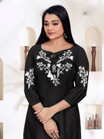 Pretty Black Color Rayon Fabric Designer Kurti