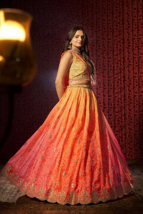 Lovely Orange Color Art Silk Fabric Party Wear Lehenga