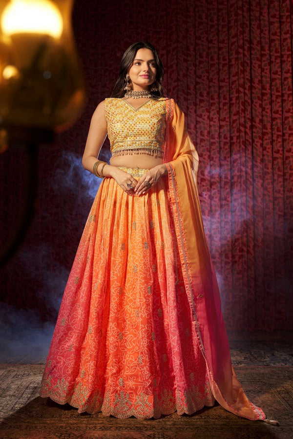 Lovely Orange Color Art Silk Fabric Party Wear Lehenga