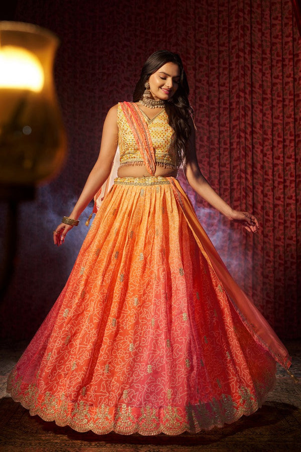 Lovely Orange Color Art Silk Fabric Party Wear Lehenga