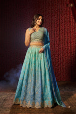 Lovely Aqua Color Art Silk Fabric Party Wear Lehenga