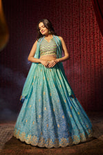 Lovely Aqua Color Art Silk Fabric Party Wear Lehenga