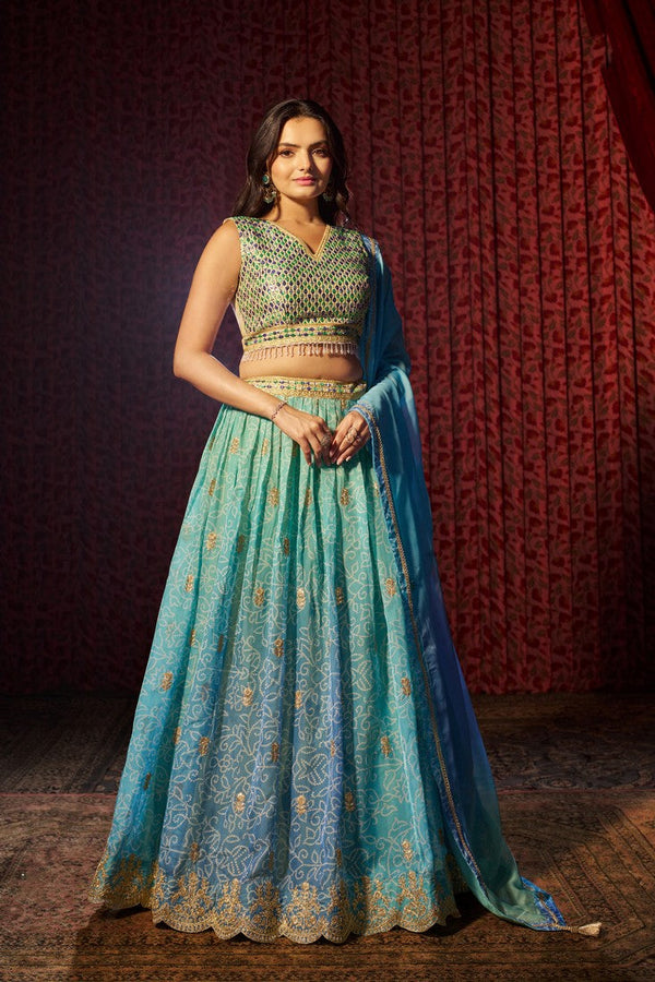 Lovely Aqua Color Art Silk Fabric Party Wear Lehenga