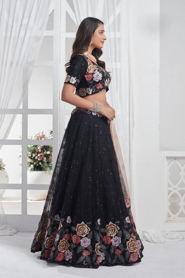 Lovely Black Color Net Fabric Party Wear Lehenga