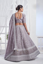 Lovely Grey Color Chiffon Fabric Party Wear Lehenga