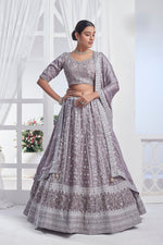 Lovely Grey Color Chiffon Fabric Party Wear Lehenga