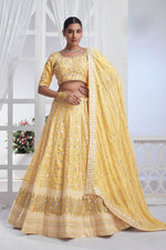 Lovely Yellow Color Chiffon Fabric Party Wear Lehenga