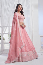 Lovely Pink Color Organza Fabric Party Wear Lehenga