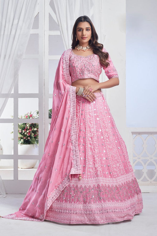 Lovely Pink Color Art Silk Fabric Party Wear Lehenga