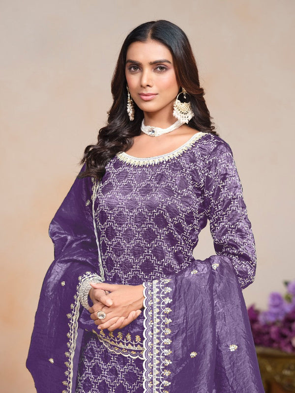 Tasteful Purple Color Crush Fabric Plazzo Suit