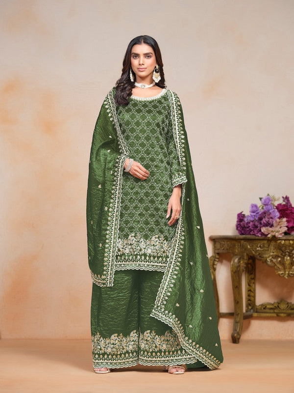 Tasteful Green Color Crush Fabric Plazzo Suit