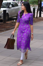 Pretty Purple Color Organza Fabric Designer Kurti