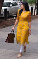 Pretty Yellow Color Organza Fabric Designer Kurti