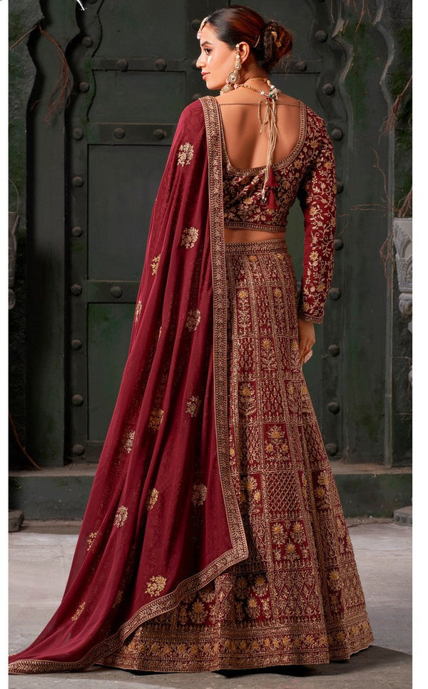 Beautiful Maroon Color Georgette Fabric Party Wear Lehenga