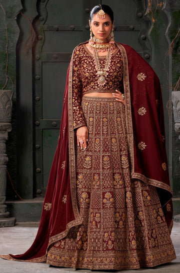 Beautiful Maroon Color Georgette Fabric Party Wear Lehenga