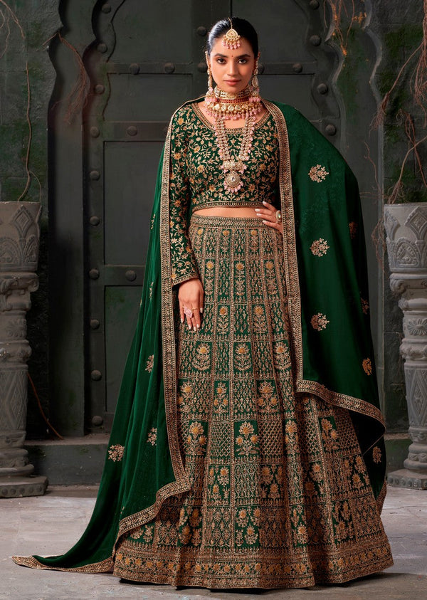 Beautiful Green Color Georgette Fabric Party Wear Lehenga