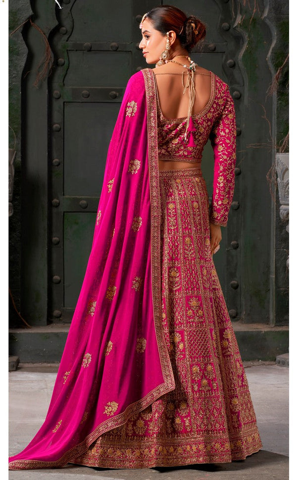 Beautiful Pink Color Georgette Fabric Party Wear Lehenga