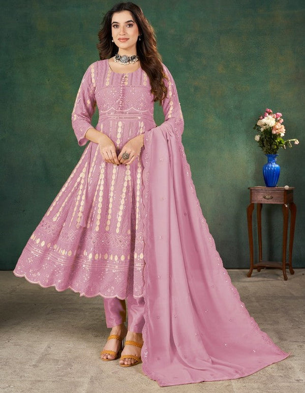 Tasteful Pink Color Georgette Fabric Partywear Suit