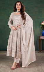 Tasteful Beige Color Georgette Fabric Partywear Suit