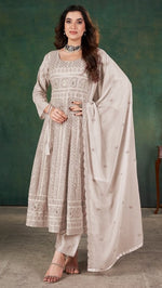 Tasteful Beige Color Georgette Fabric Partywear Suit